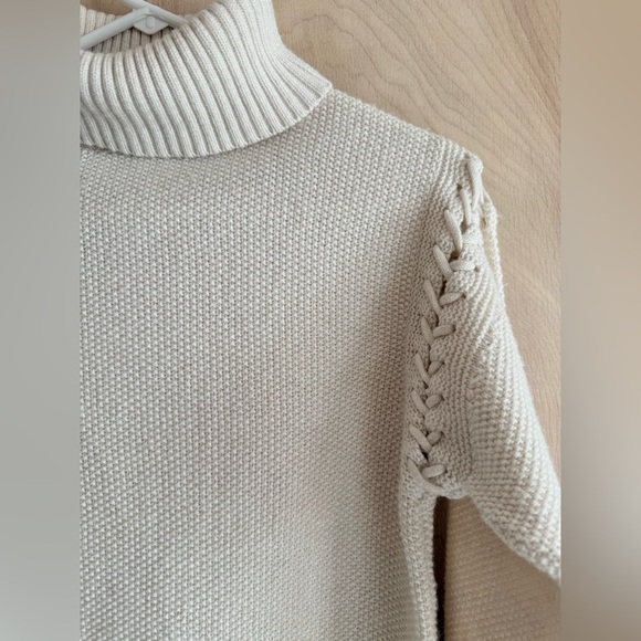 UGG Gisele Turtleneck Sweater Cream Heather Lattice Shoulder Pullover Knit Sz S - Picture 6 of 16
